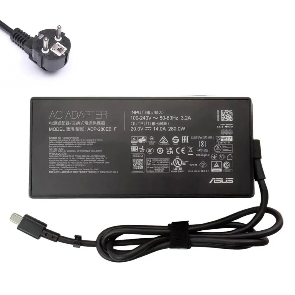 20V 14A 280W Asus oplader netadapter met rechthoekige stekker