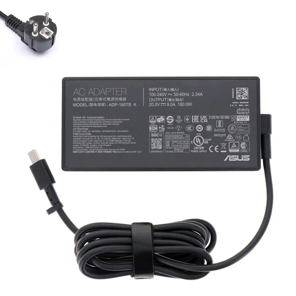 20V 9A 180W Asus oplader netadapter met rechthoekige stekker