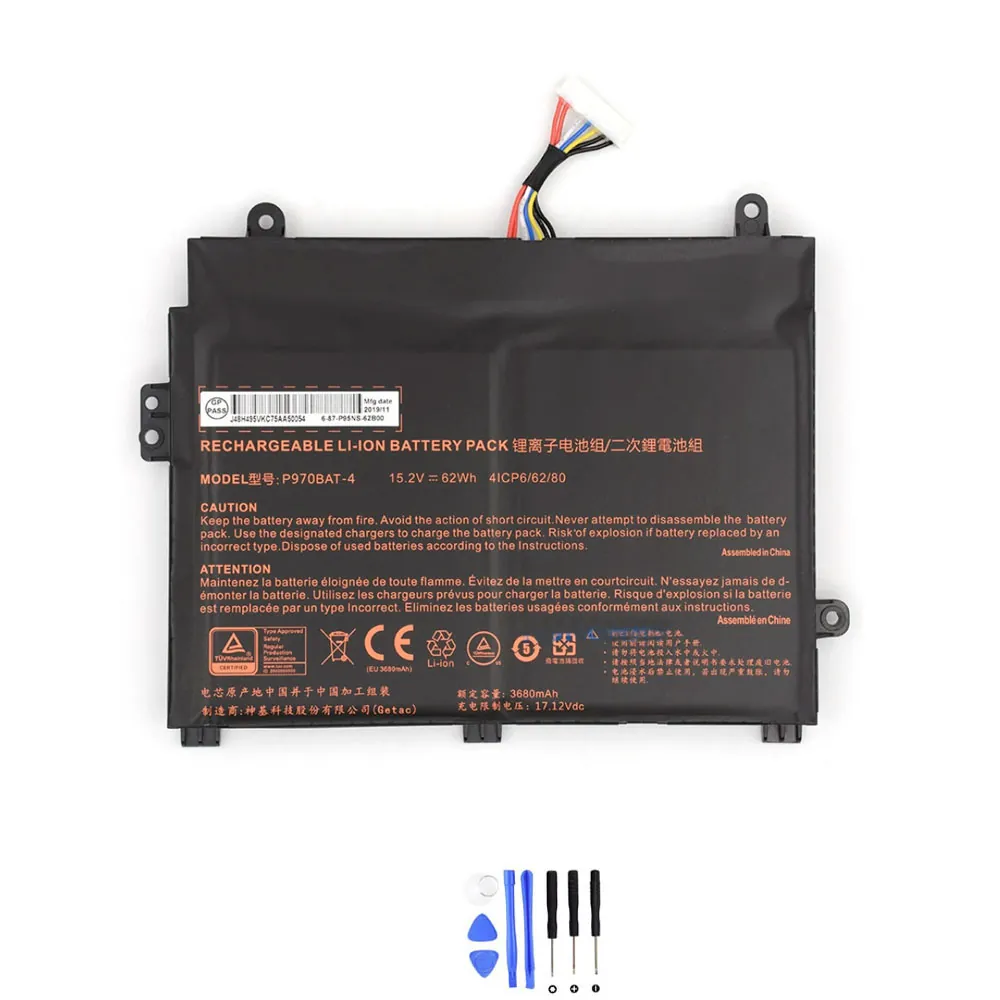 Clevo P970BAT-4 compatibele vervangingsaccu 62Wh