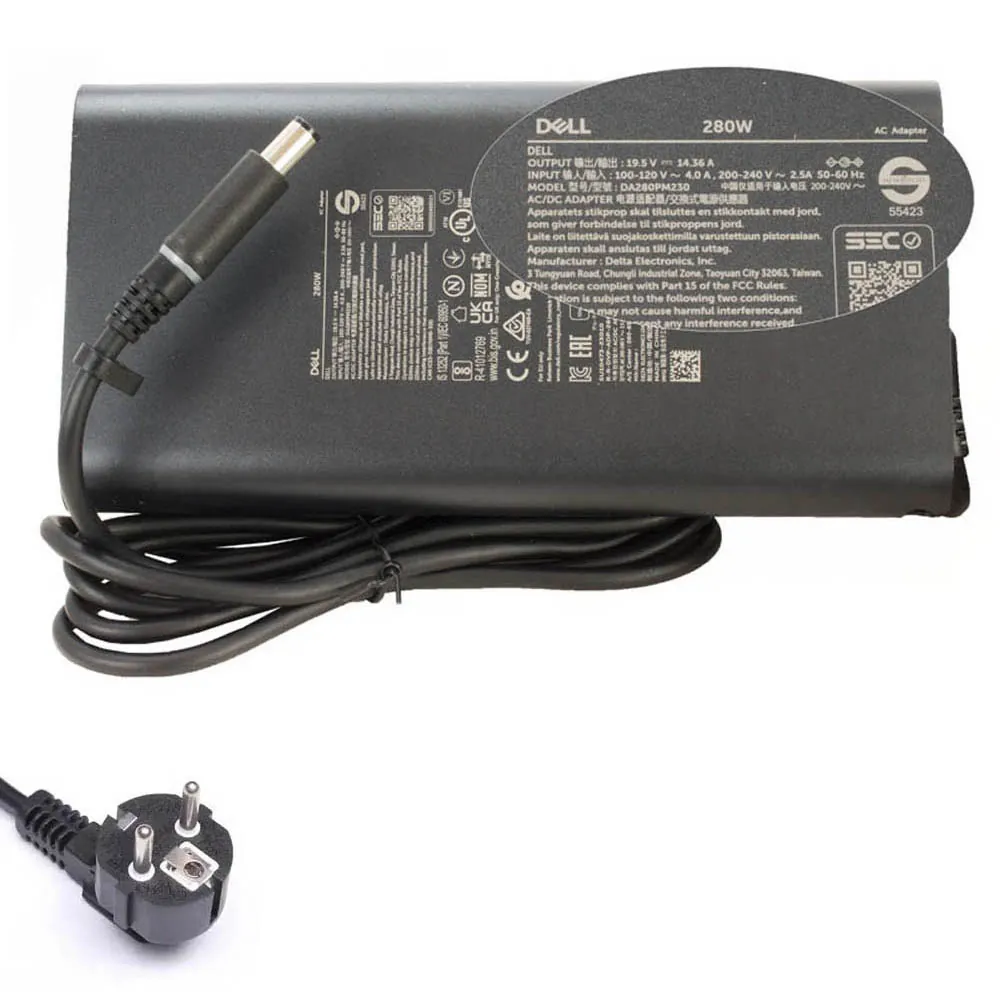 19,5V 14,36A 280W Dell gebogen oplader netadapter 7,4mm 5,0mm stekker