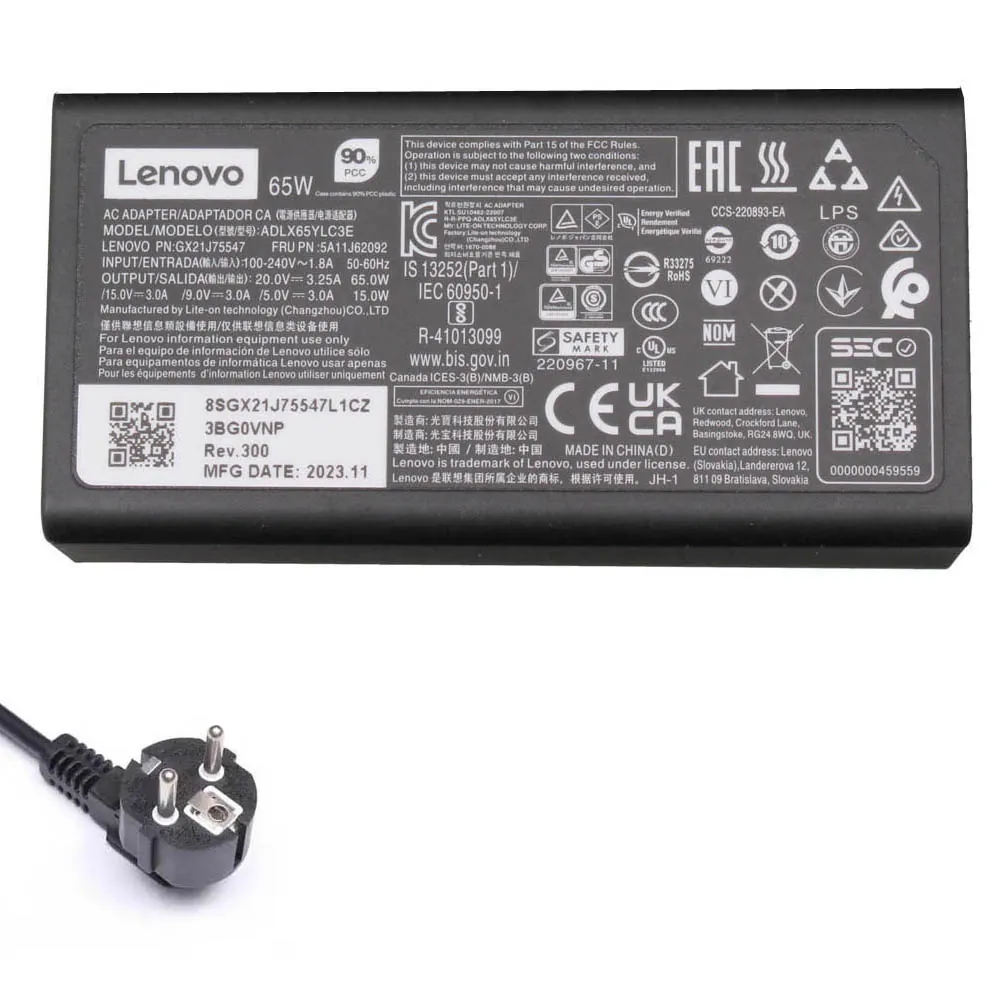20V 3,25A 65W Lenovo USB-C oplader netadapter compact formaat - Afbeelding 2