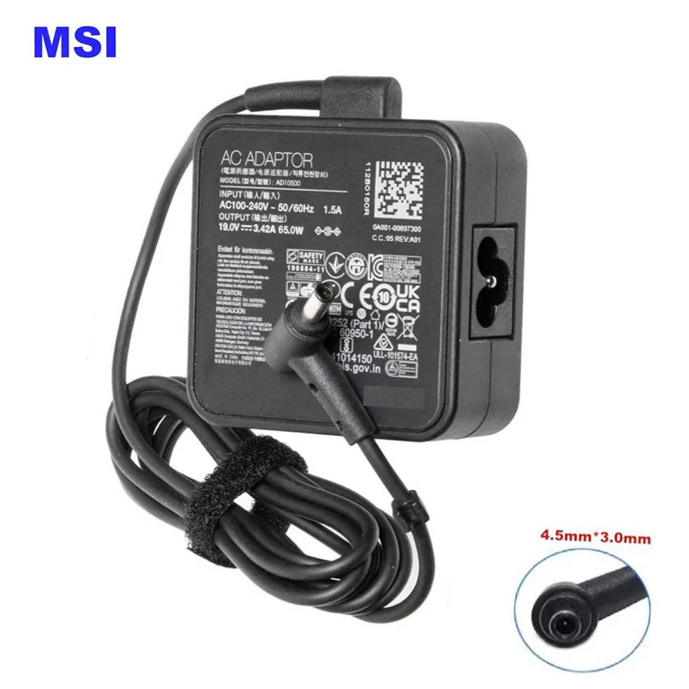 19V 3,42A 65W MSI oplader netadapter 4,5mm 3,0mm stekker - Afbeelding 2