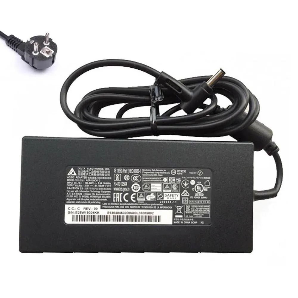 20V 7,5A 150W MSI oplader netadapter 4,5mm 3,0mm stekker