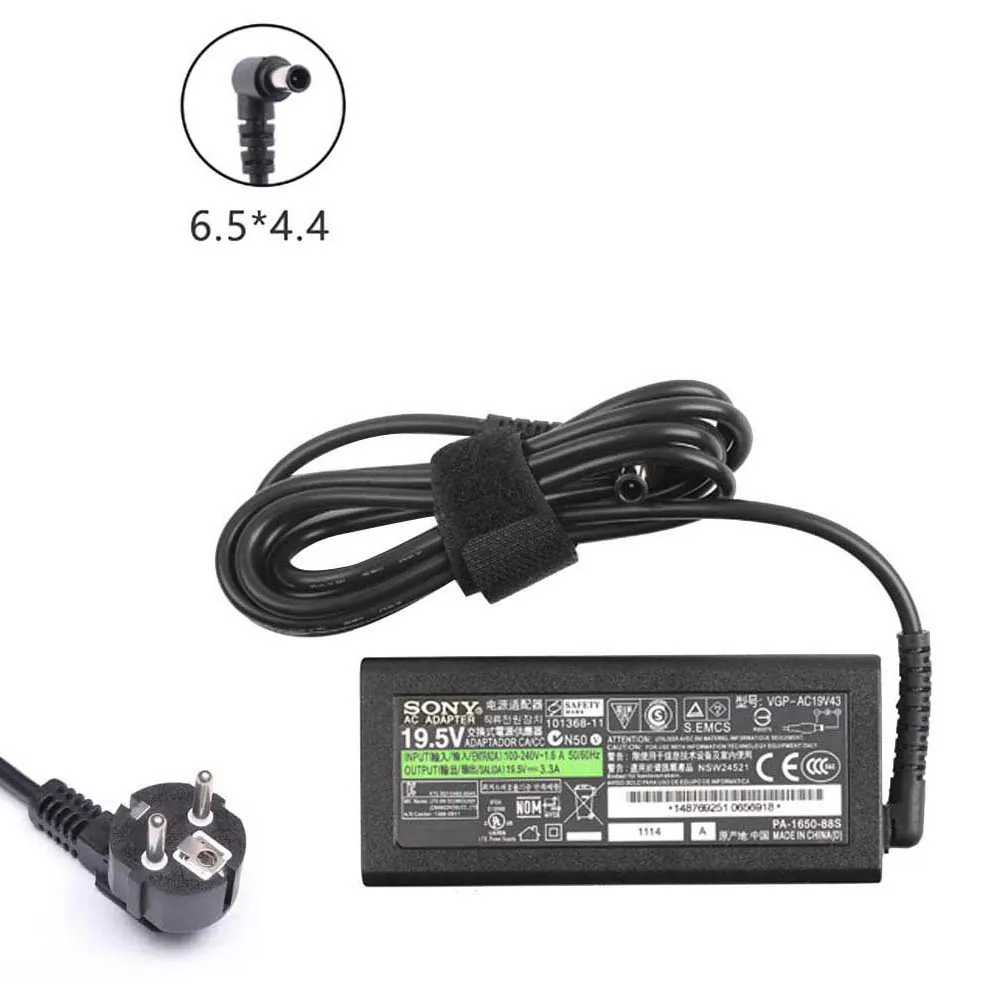 19,5V 3A 60W Sony oplader netadapter 6,5mm 4,4mm stekker